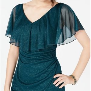 Connected Petite Metallic Glitter Popover Dress